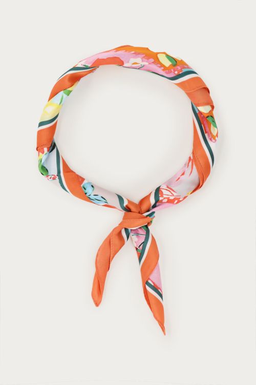 Foulard orange satiné avec imprimé citron