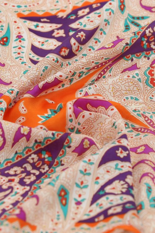 Orange satin look scarf with print | My Jewellery