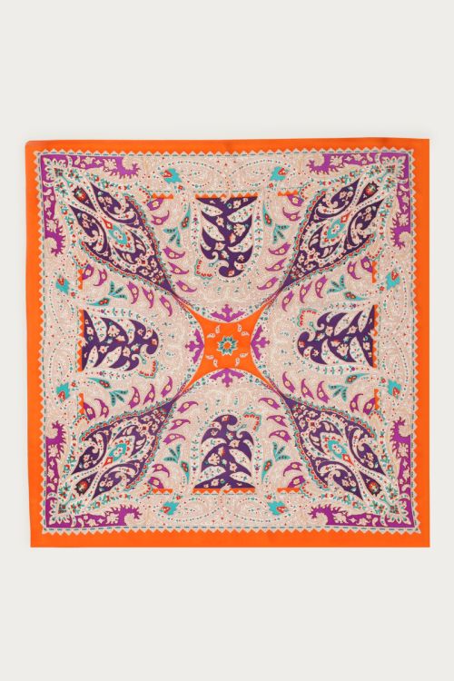 Orange satin look scarf with print | My Jewellery