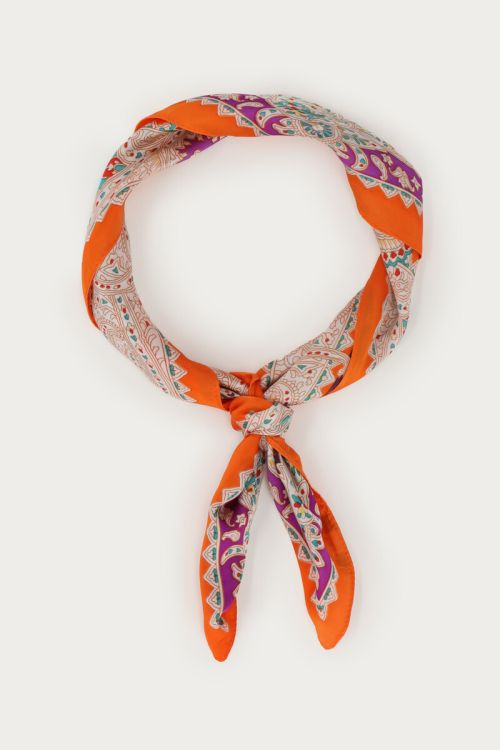 Orange satin look scarf with print | My Jewellery