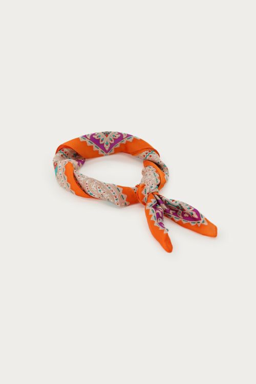 Orange satin look scarf with print | My Jewellery