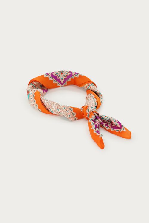 Orange satin look scarf with print | My Jewellery