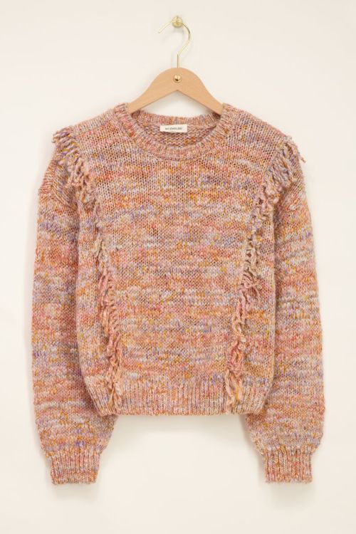 Oranje spacedye oversized trui met franjes