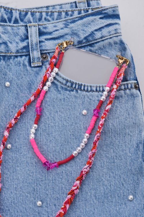 Roze & oranje bandana telefoonkoord 