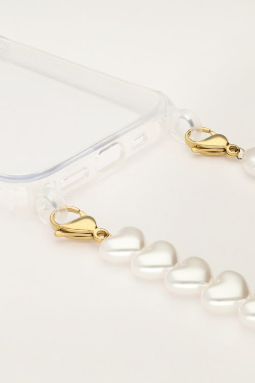 Cordon de téléphone avec perles en forme de coeur