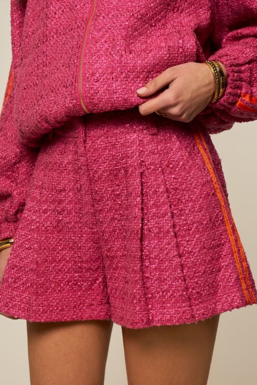 Roze bouclé short met tapes