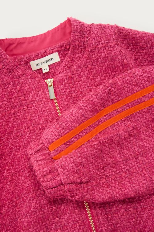 Pink bouclé bomber with side stripes | My Jewellery