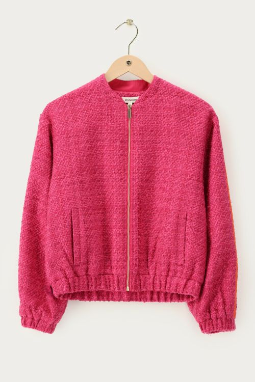 Pink bouclé bomber with side stripes | My Jewellery