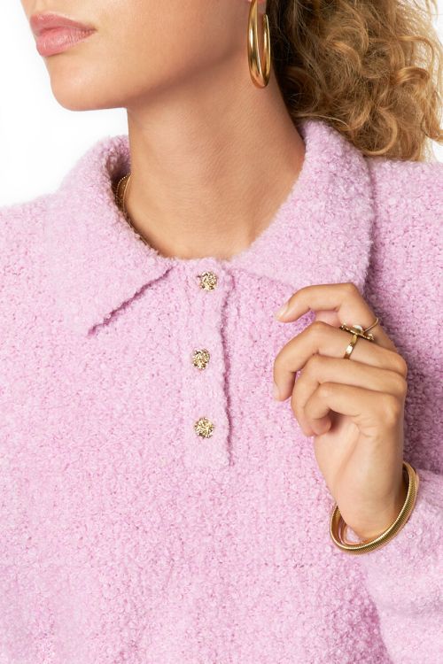 Pink long-sleeved bouclé polo shirt | My Jewellery