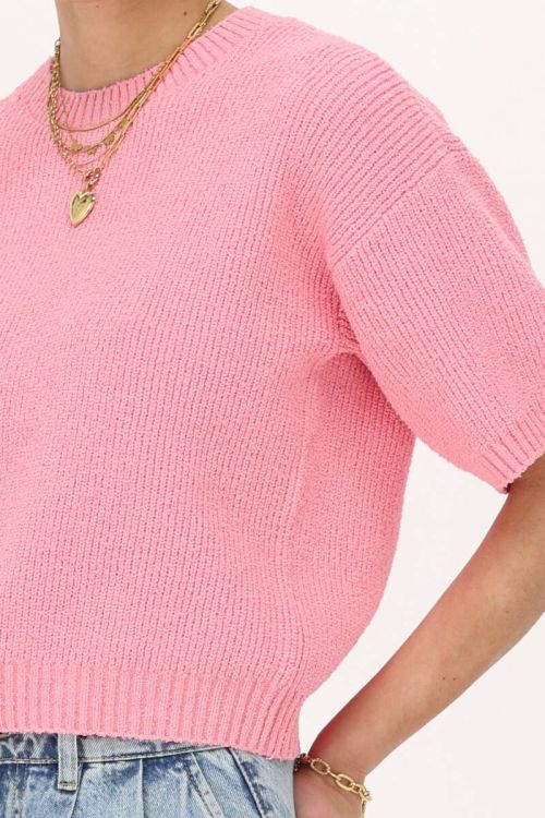 Pink bouclé top short sleeves | My Jewellery