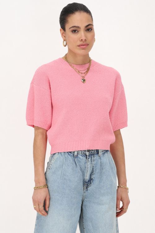 Pink bouclé top short sleeves | My Jewellery