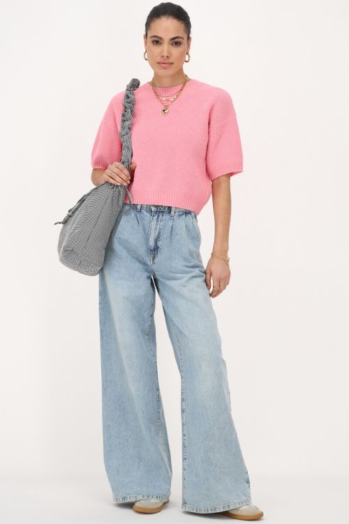 Pink bouclé top short sleeves | My Jewellery