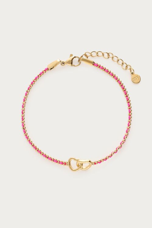 Pink cord bracelet with double heart | My Jewellery