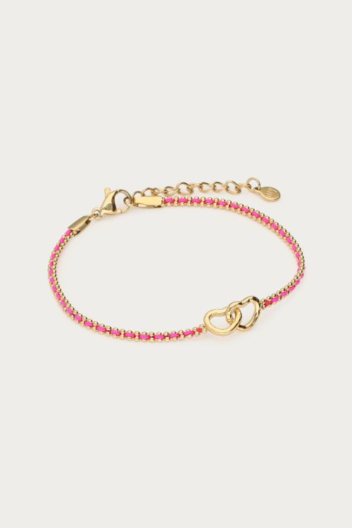 Pink cord bracelet with double heart | My Jewellery