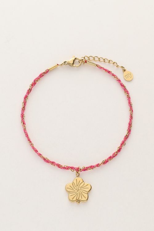 Sunrocks roze koord armband met bloem