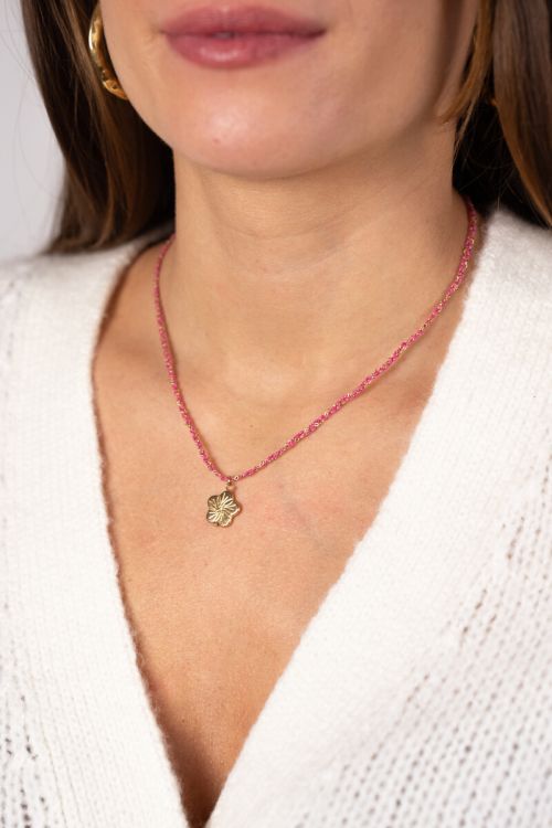 Pink cord necklace with flower | My Jewellery