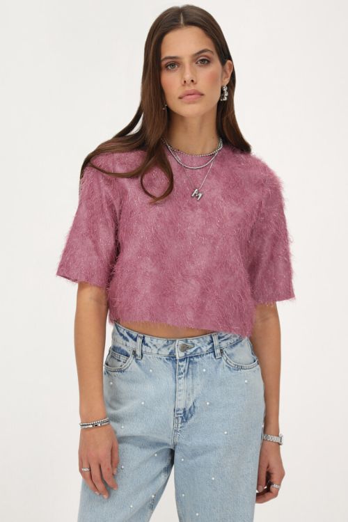 Pink cropped top with jacquard | My Jewellery