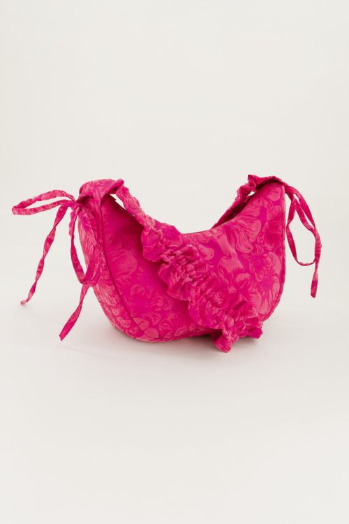 Pink cross body bag with jacquard & ruffles | My Jewellery