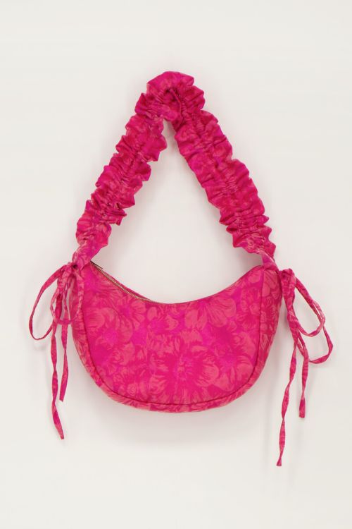 Pink cross body bag with jacquard & ruffles | My Jewellery
