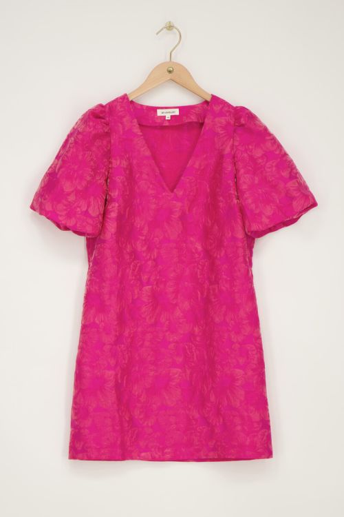 Pink dress with jacquard & puff sleeves | My Jewellery