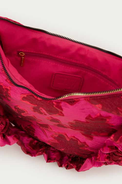 Pink jacquard crossbody bag with ruffles & bows | My Jewellery