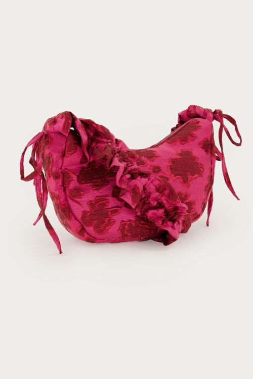 Pink jacquard crossbody bag with ruffles & bows | My Jewellery