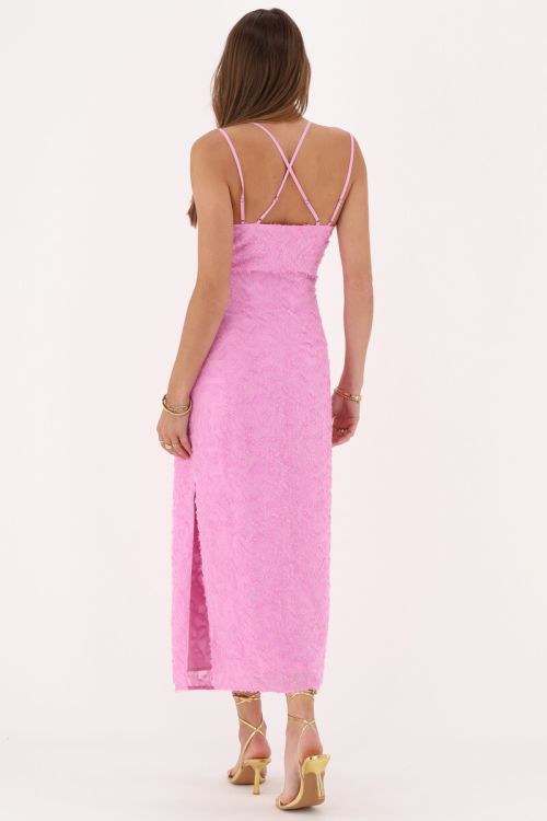 Pink jacquard dress with feathers | My Jewellery