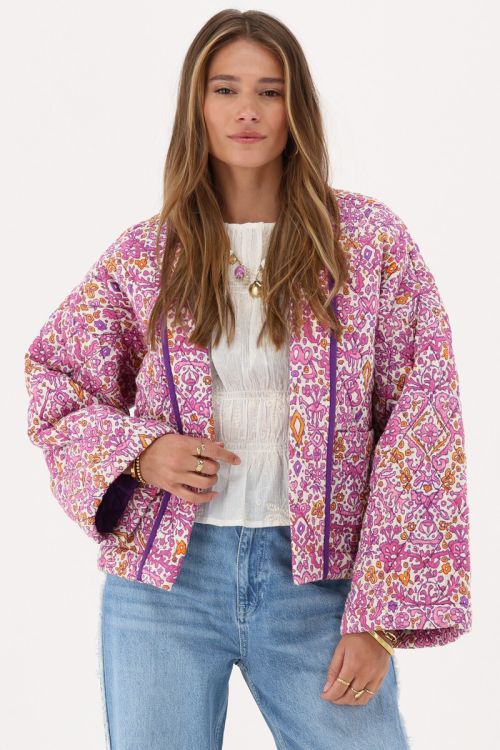 Pink kimono jacket with ikat floral print | My Jewellery
