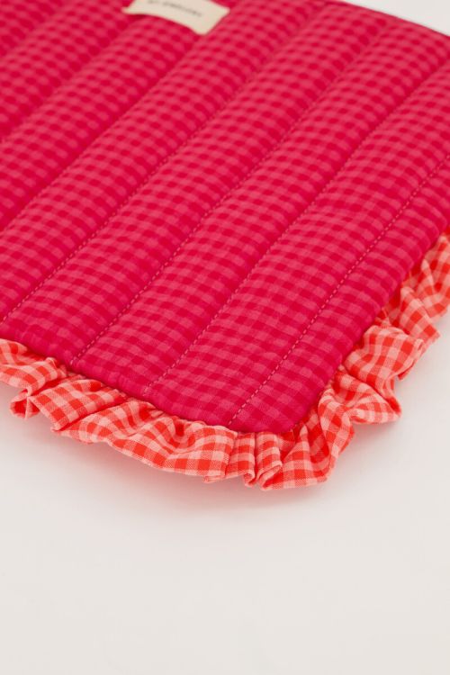 Pink laptop sleeve with ruffle and plaid | My Jewellery
