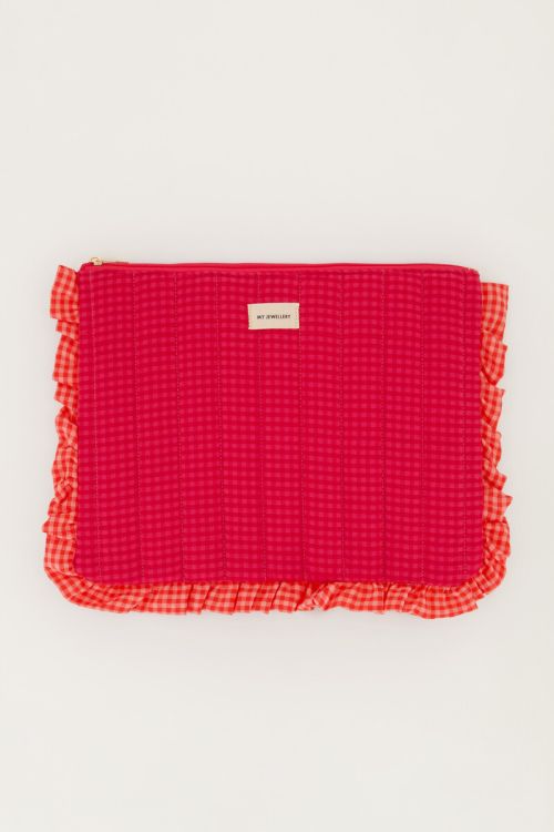 Pink laptop sleeve with ruffle and plaid | My Jewellery