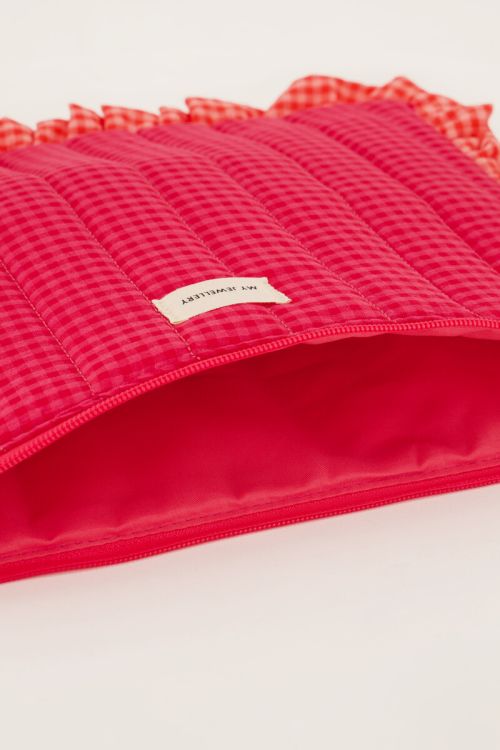 Pink laptop sleeve with ruffle and plaid | My Jewellery