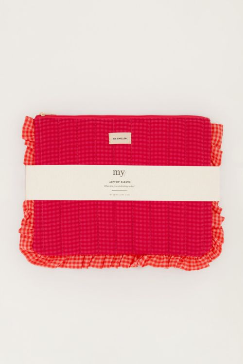 Pink laptop sleeve with ruffle and plaid | My Jewellery