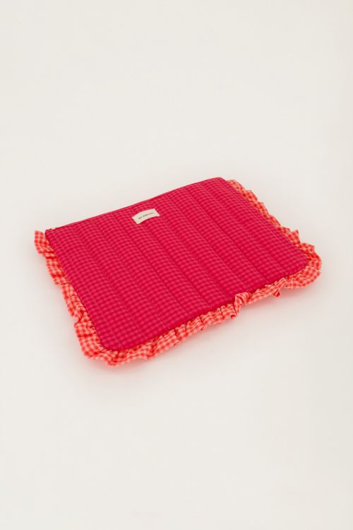 Pink laptop sleeve with ruffle and plaid | My Jewellery