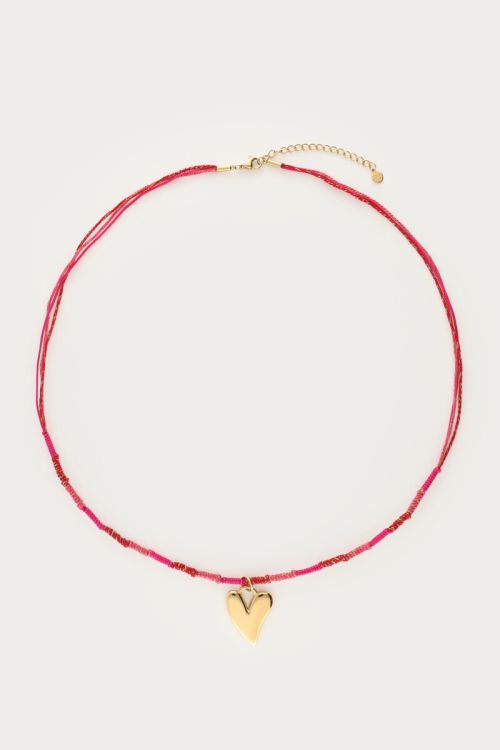 Pink long rope necklace with heart