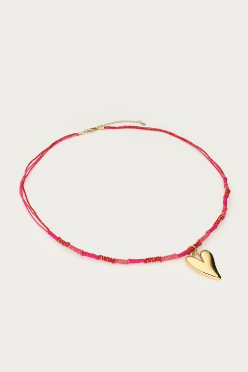 Pink long rope necklace with heart