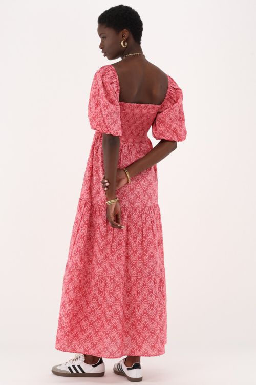 Pink maxi dress with print & puff sleeves | My Jewellery