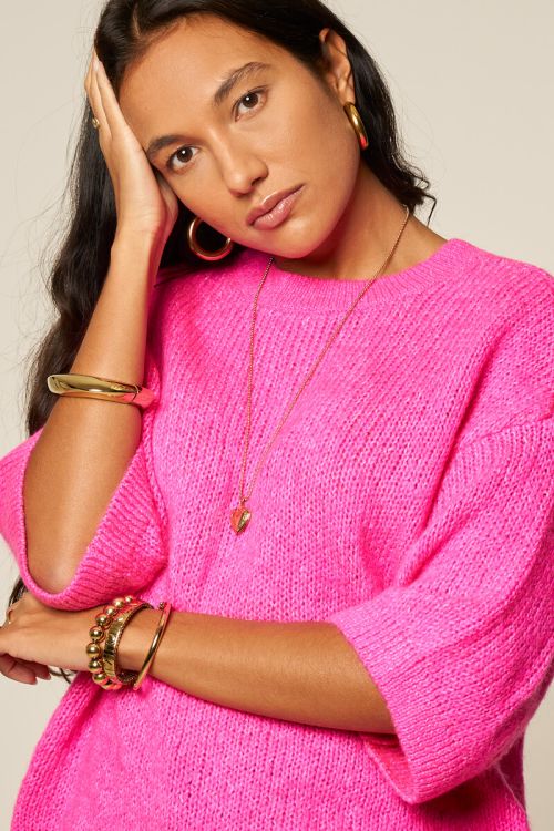 Pink oversized sweater with short sleeves | My Jewellery