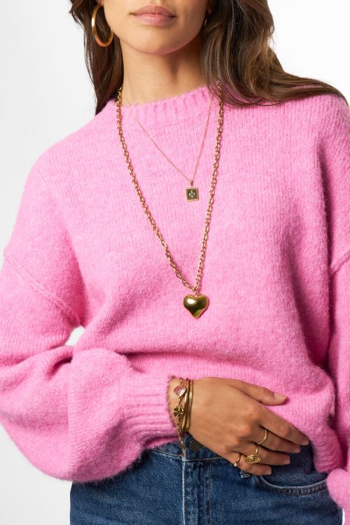 Pink oversized knitted sweater | My jewellery