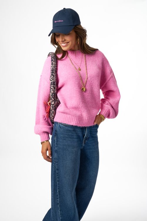Pink oversized knitted sweater | My jewellery