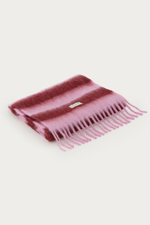 Pink scarf with burgundy stripes and fringe | My Jewellery
