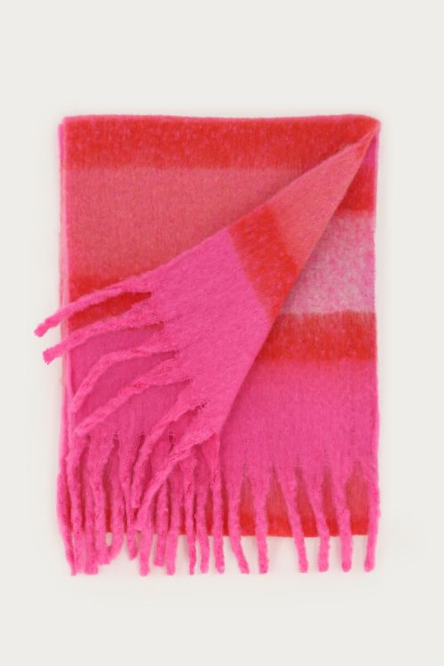 Pinker Schal mit Streifen und Fransen