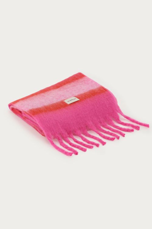 Pink scarf with stripes and fringe | My jewellery