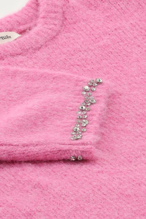 Pink short sleeve sweater with rhinestones | My Jewellery