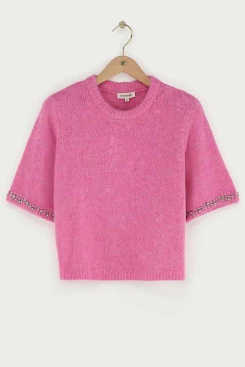 Pink short sleeve sweater with rhinestones | My Jewellery