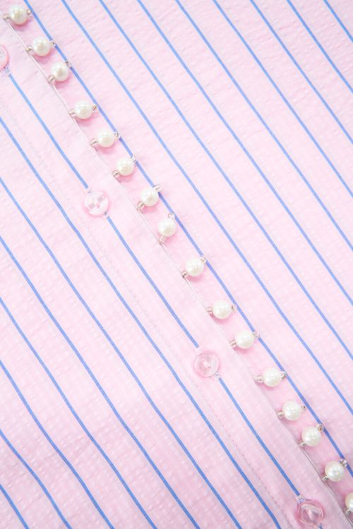 Pink striped blouse with faux pearls | My Jewellery