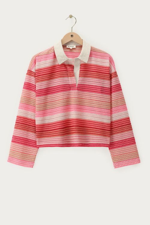 Pink long sleeve striped polo shirt | My Jewellery