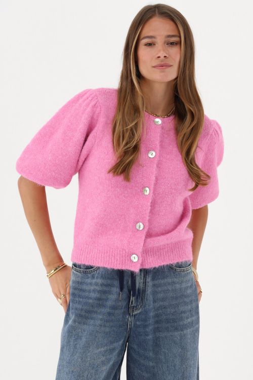 Pink cardigan with puff sleeves | My Jewellery