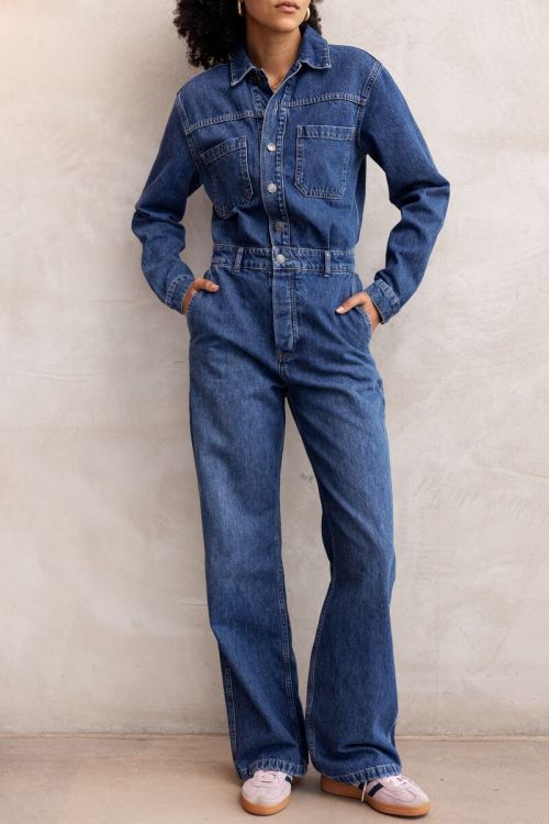 Dark blue denim jumpsuit with long sleeves | My Jewellery