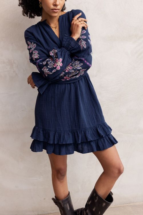 Dark blue dress with embroidery | My Jewellery