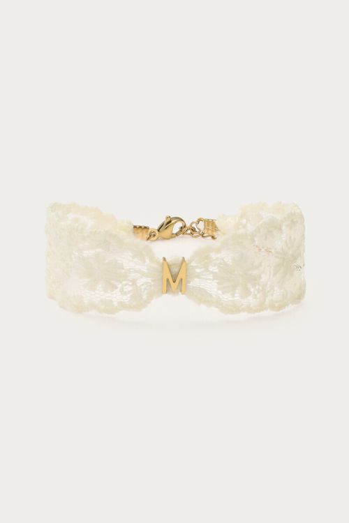 White bracelet with lace and initial